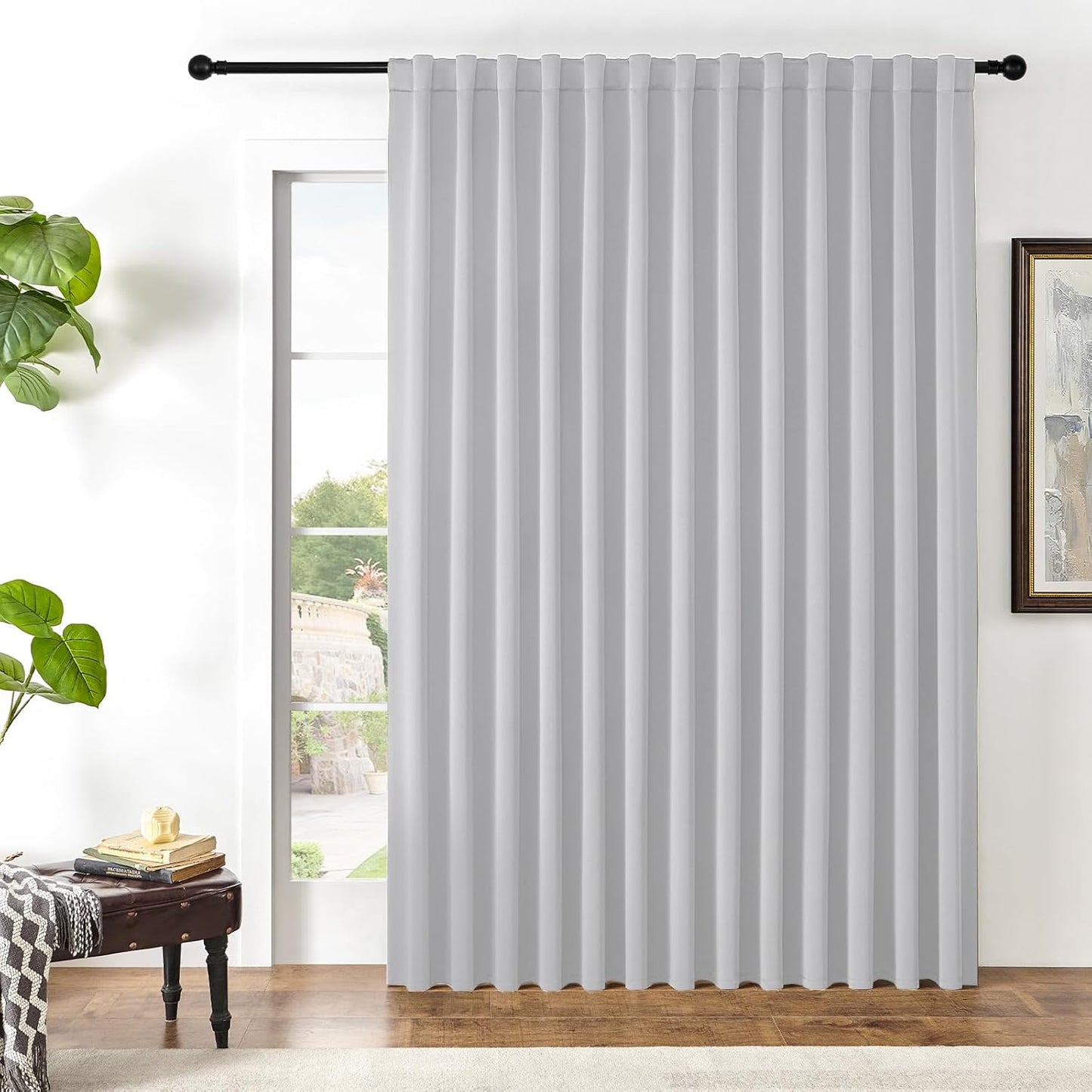 Joydeco Custom Blackout Curtains for Bedroom, 1 Panel Room Darkening Curtains & Drapes for Living Room Window Rod Pocket Back Tab (Custom Size,Greyish White)