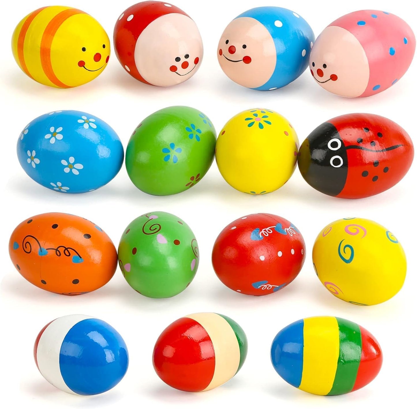 POPLAY 15 PCS Wooden Percussion Musical Egg Maracas Egg Shakers for Party Favors Classroom Prize Supplies Musical Instrument
