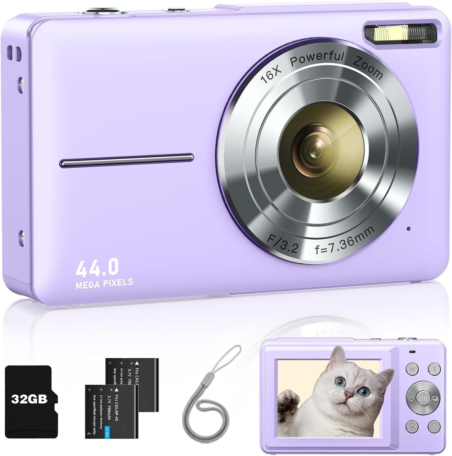 Digital Camera, Kids Camera FHD 1080P Point and Shoot Camera with 16X Zoom Anti Shake, Small Compact Camera for Teen Starter Children Kid Student Girl Boy(Purple)