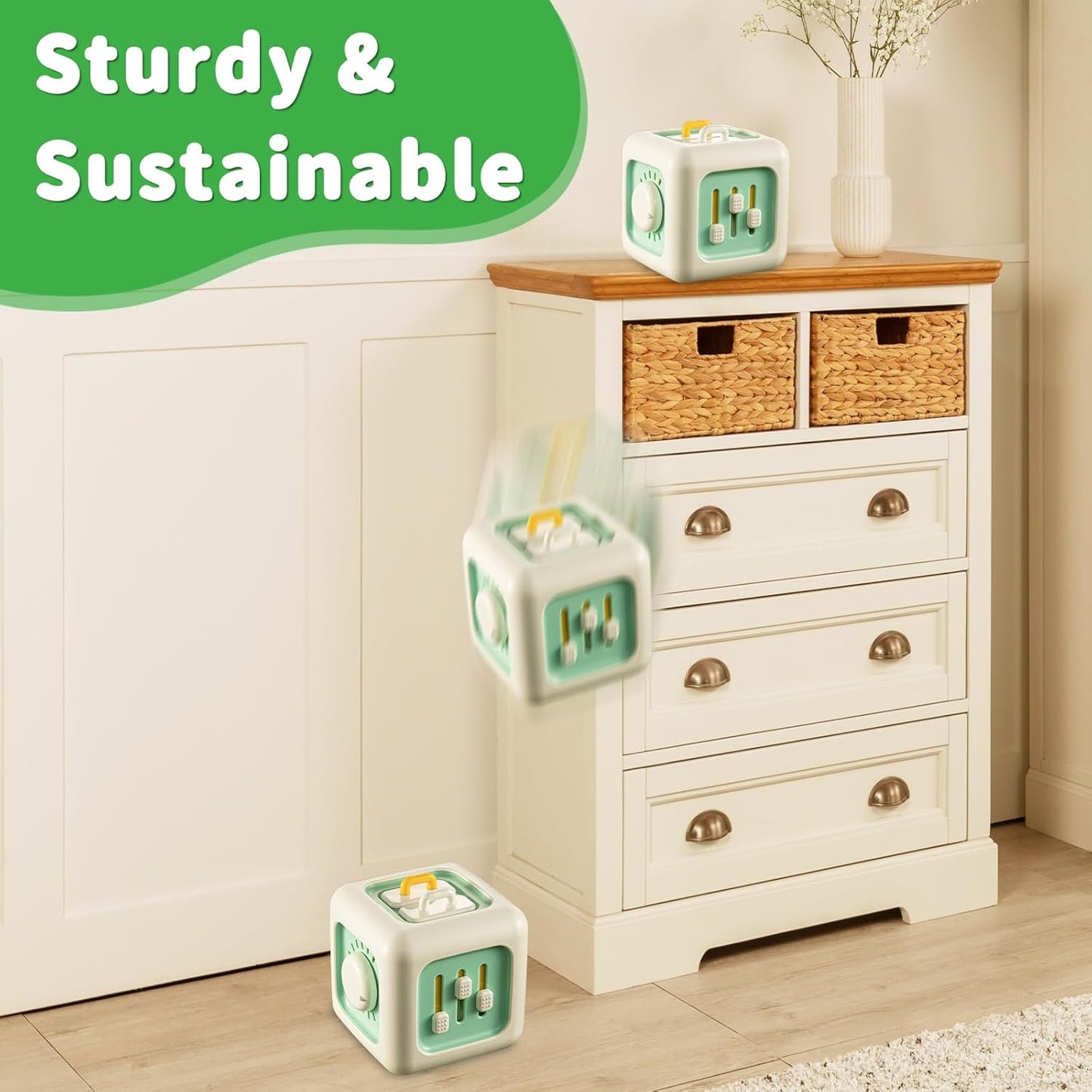 Busy Cube Toy, Sensory Toys for Toddlers 1-3, Baby Car Seat Toys 12-18 Months, Toddler Airplane Travel Toys Age 1-2, Learning Fine Motor Skills, 1st Birthday Gifts Boys Girls