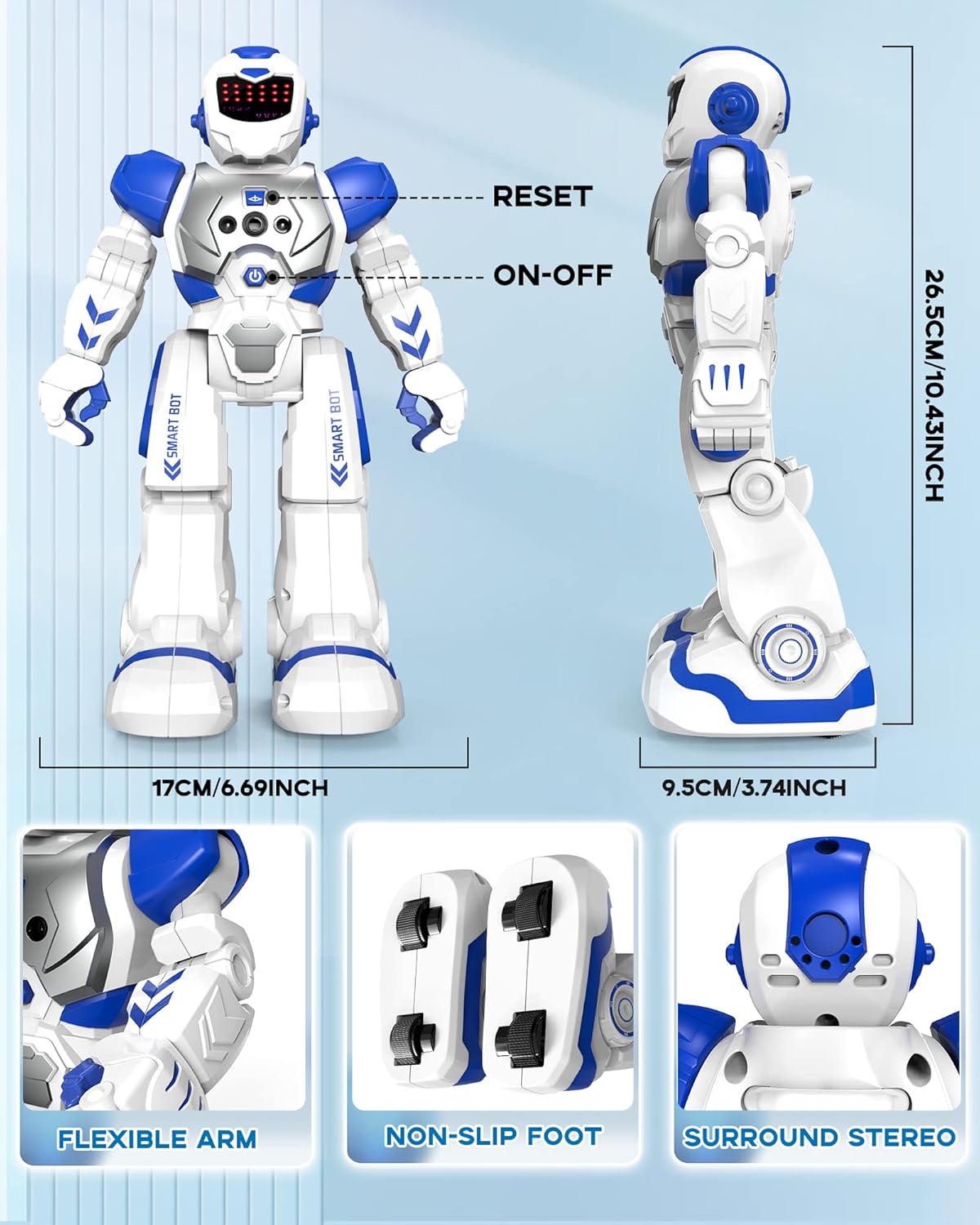 SONOMO Toys for 6-9 Year Old Boys, Girls RC Robot Gifts for Kids Intelligent Programmable Robot with 2.4GHz Sensing Gesture Control - Upgraded Version (Blue&White)