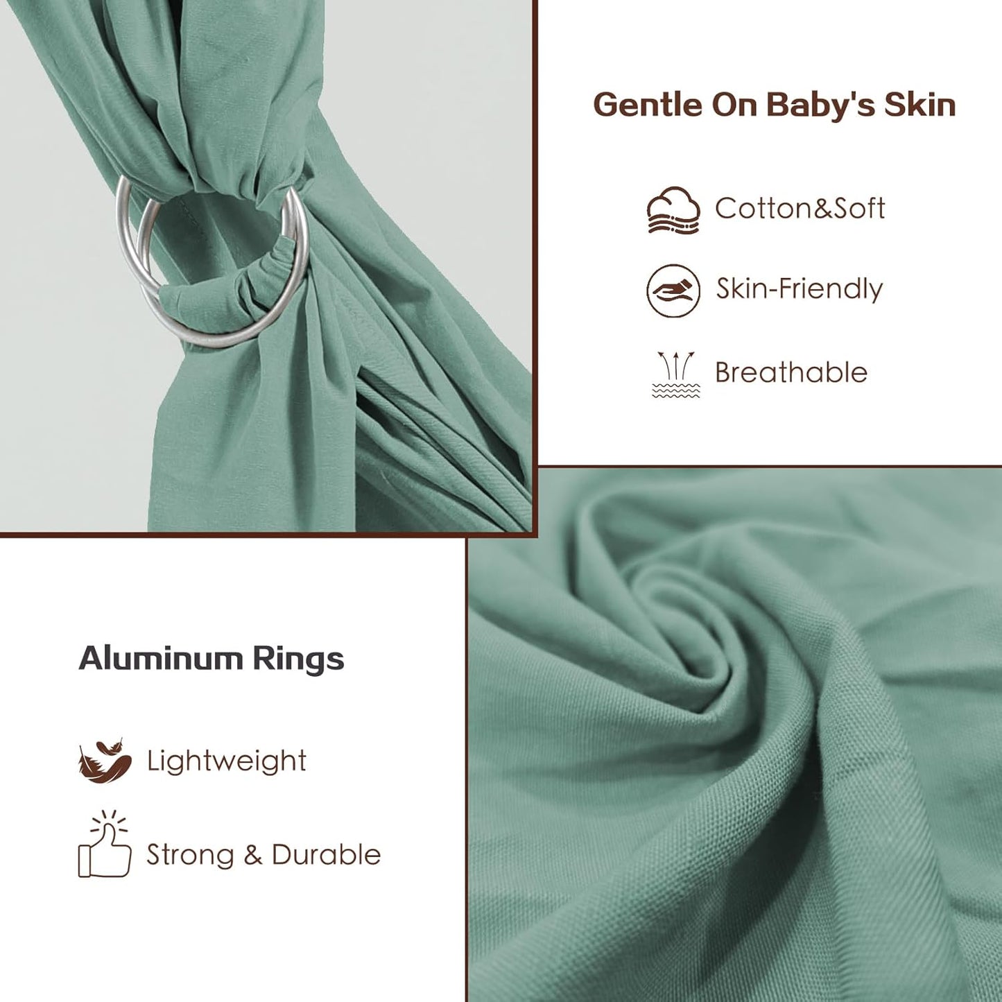 Baby Wrap Ring Sling 7-35 lbs, Baby Sling Carrier for Newborn, Toddler, Infant Holder, Lightweight Baby Carrier Wraps, Green