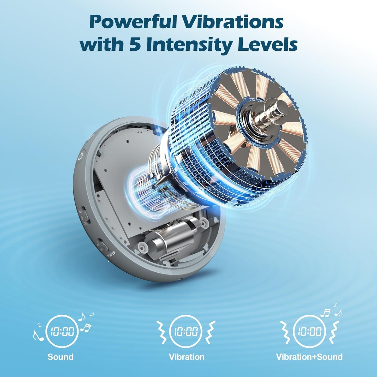 REACHER Super Loud Alarm Clock for Heavy Sleepers Adults Teens, Vibrating Alarm Clock Bed Shaker Under Pillow, Rechargeable Battery Powered for Travel, Auto-Dim, Portable