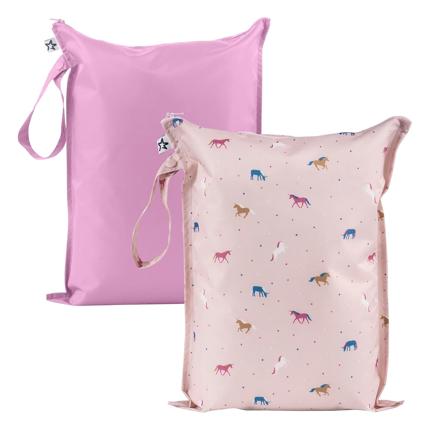 Tiny Twinkle Mess-Proof Waterproof Wet Dry Bag | 2-Pack Reusable Wet Bags for Swimsuits & Baby Clothes | Leakproof Wet Bag for Travel & Diaper Changes for Baby (Unicorn)