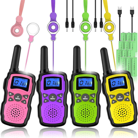 Wishouse Walkie Talkies for Kids Rechargeable 4 Pack,Walky Talky for Adults 2 Way Radio with 2 USB Chargers 12000mAh Battery,Camping Games Toy Birthday Halloween Xmas Gift for Children Family