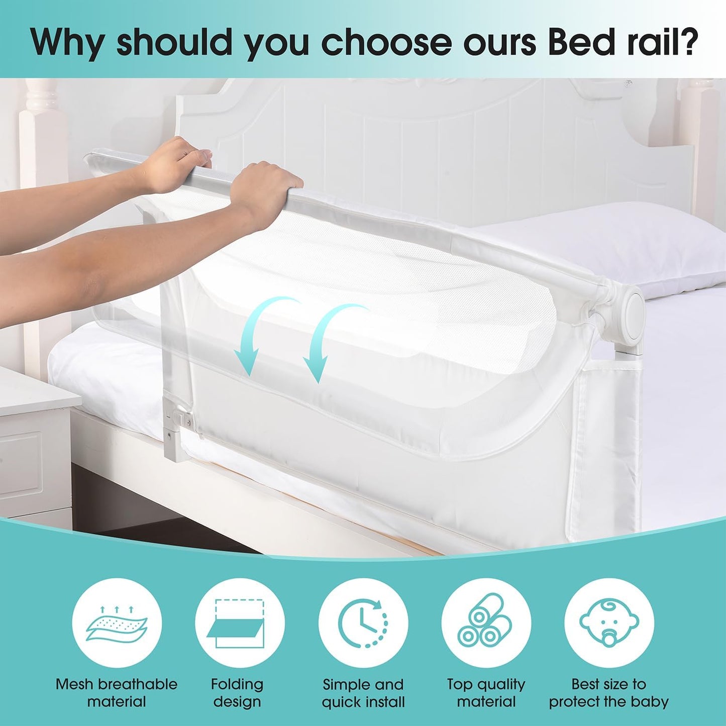 Baby Bed Rail Guard for Toddlers -46" Toddler Bed Rails for Twin, Full, Queen, King Bunk Size Bed Swing Down Bedrail Extral Tall Child Safety Side Railing Guards for Kids