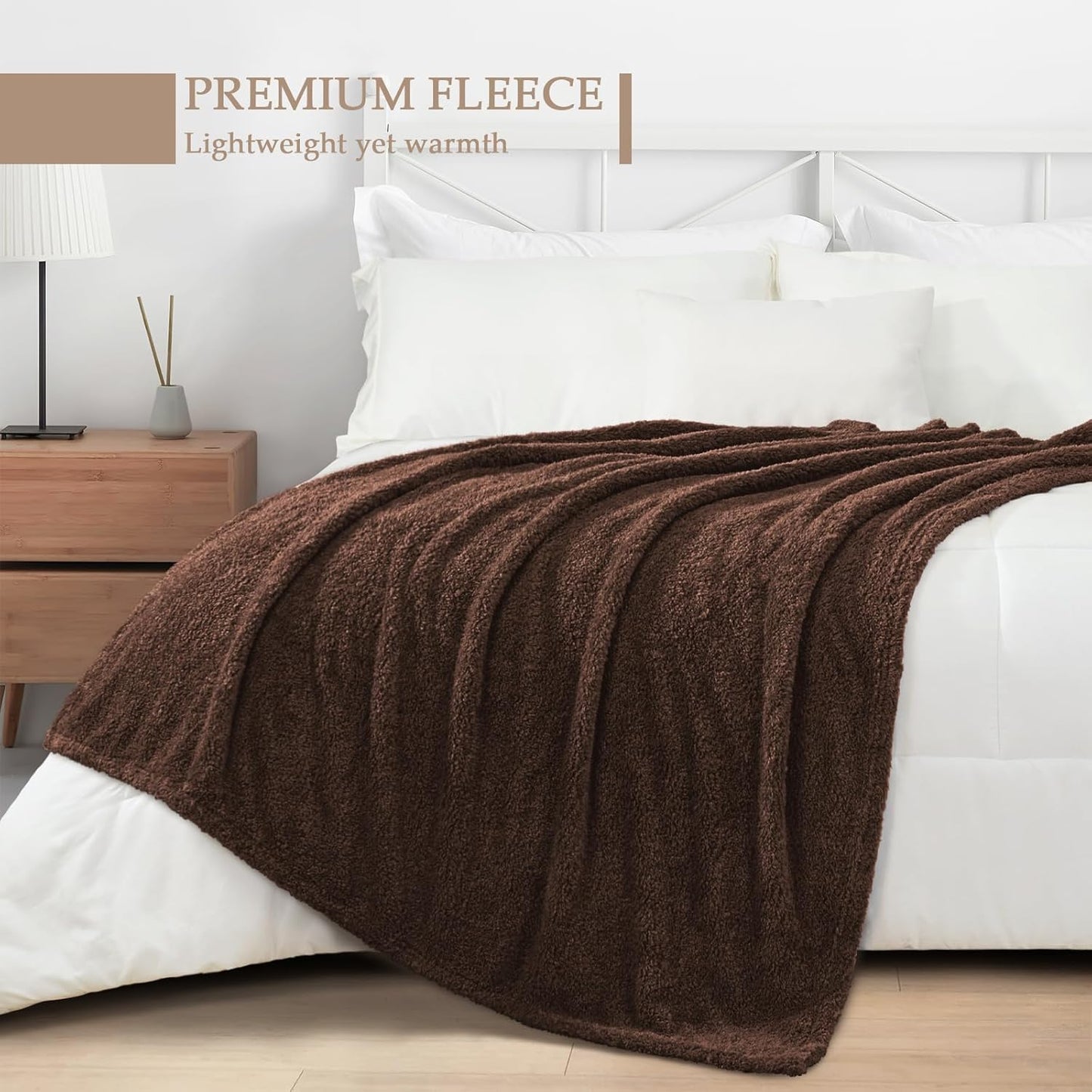 Exclusivo Mezcla Fleece Throw Blanket for Couch Sofa, Soft Warm and Fluffy Blankets for Women Men Girls Kids, Suitable for All Seasons, Coffee, 50x60 Inches