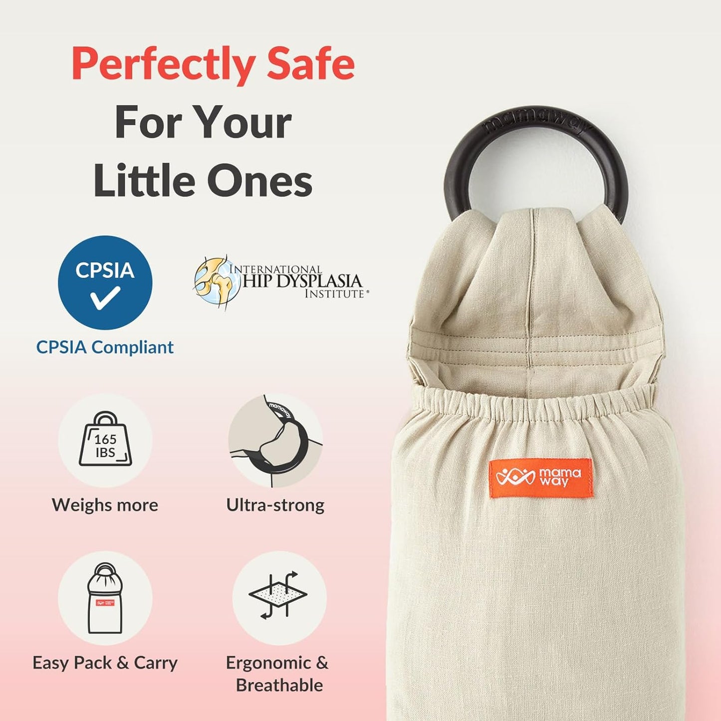 Mamaway Baby Ring Sling Carrier - Newborn and Toddler Sling (Supports up to 165lbs), IHDI Certified, Rayon & Linen Made, Soft & Breathable, Nylon 66 Safety Rings, Storage Pocket Design, Charcoal
