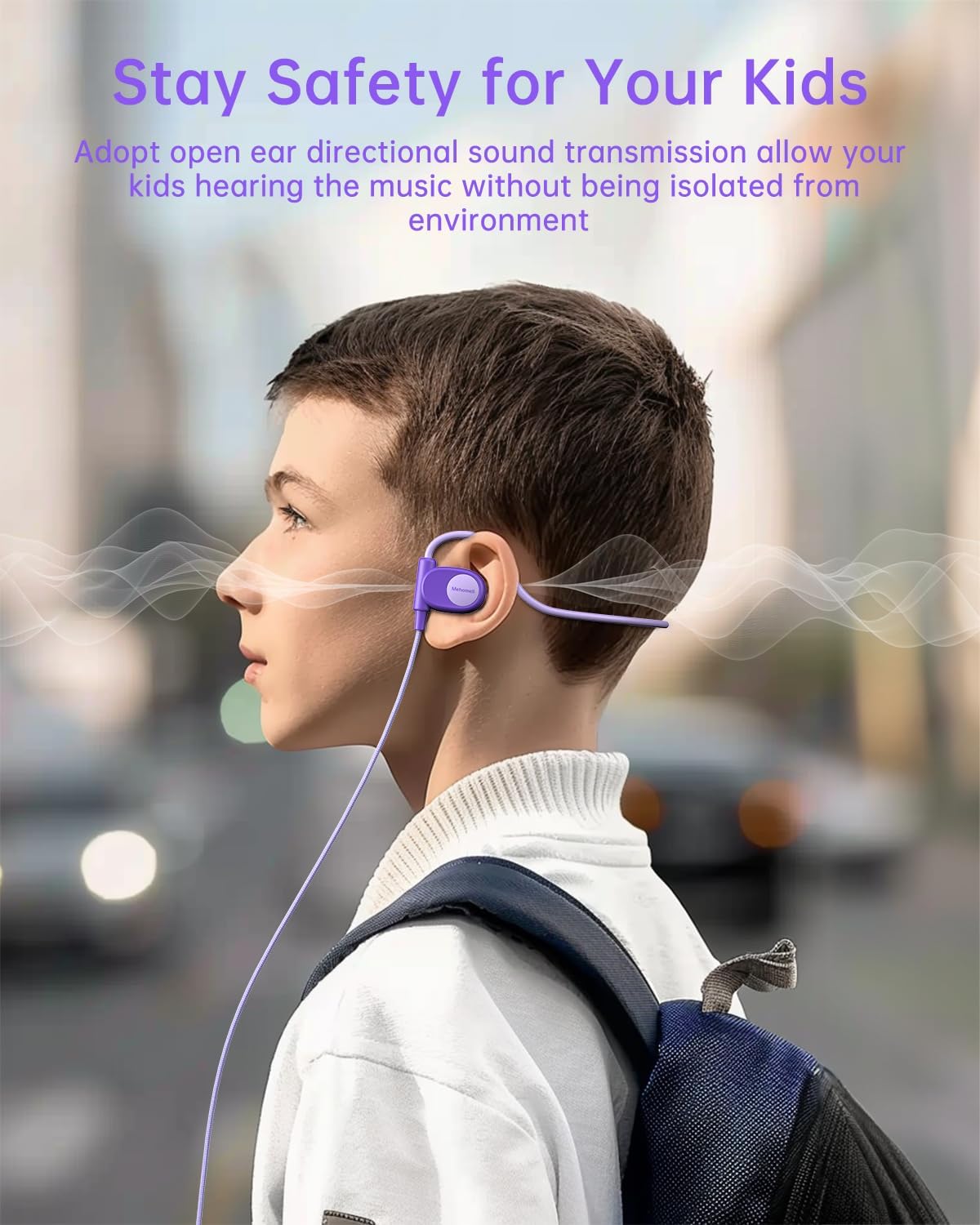 Kid Headphones for School, Air Conduction Open Ear Headphones, 3.5mm Jack Wired Cord, Ultra-Comfort, Ergonomic and Lightweight Design Perfect for School and Outdoor Activities-Purple