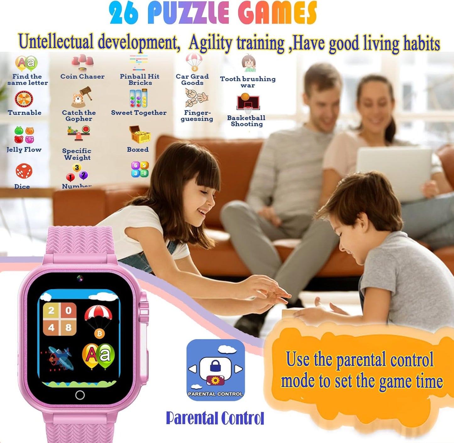 Goodatech Kids Smart Watch for Boys Girls, 1.54'' Smartwatch with 26 Puzzle Games,HD Camera,Video Music Player,Pedometer,Flashlight,Audio Book etc., Aluminum Case and Sport Band (Pink)