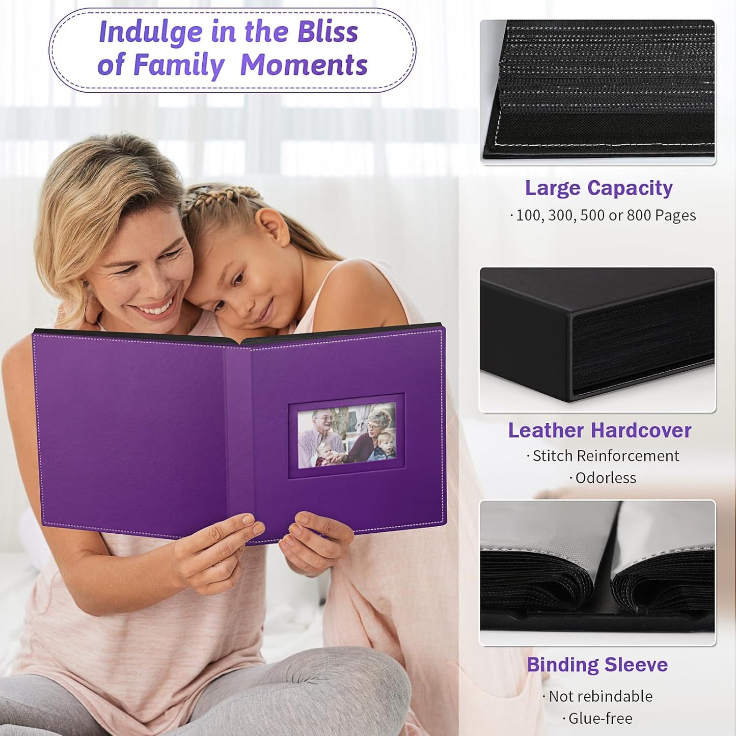 Popotop Photo Album 4x6 300 Pockets with Leather Hardcover Cover, Small Photo Album Holder Book with 50Pcs Pages for Family Travel Wedding Baby Gifts