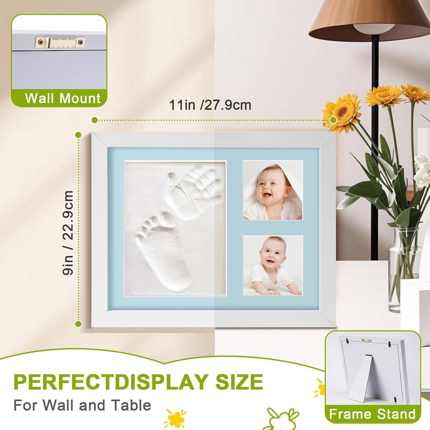 Baby Footprint Kit, Newborn Foot and Hand Print Kit, Baby Keepsake Frame, Nursery Pictures Frames(Walnut)