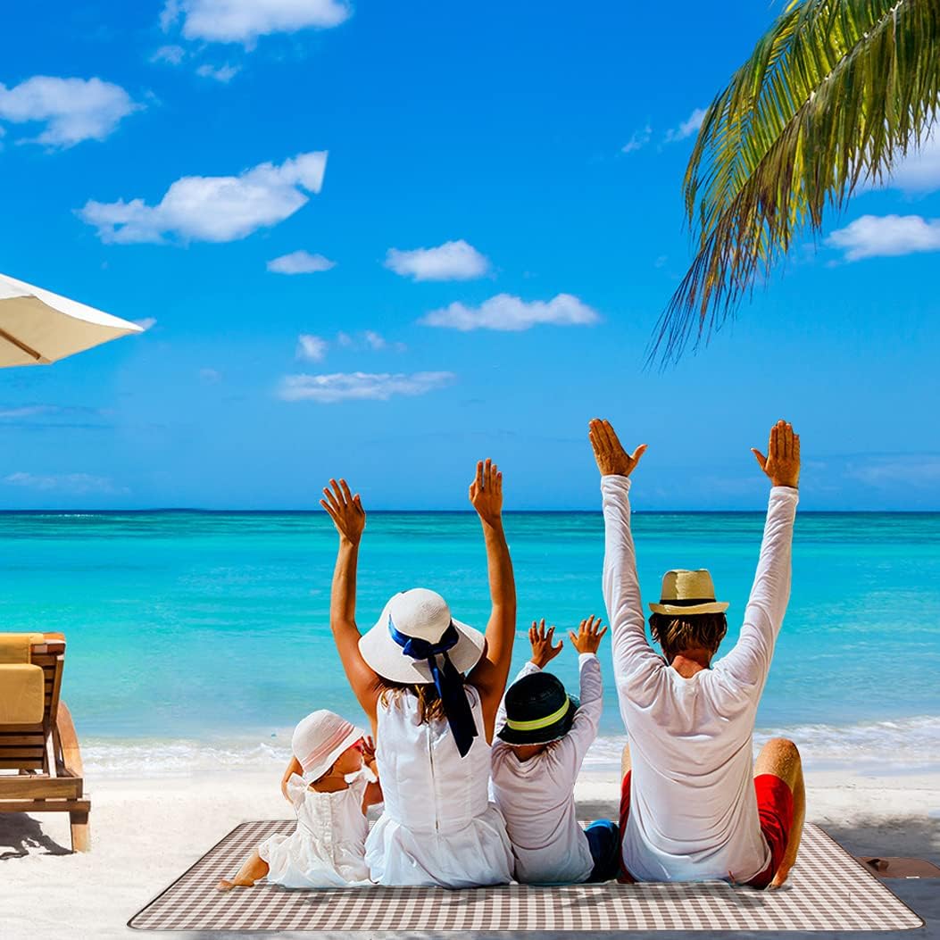 Beach Blanket Extra Large Picnic Blanket Sand Free Waterproof Outdoor Indoor Blanket Lightweight Easy Fold Handy Mat Portable Beach Mat for Camping Hiking Travel Park Grass