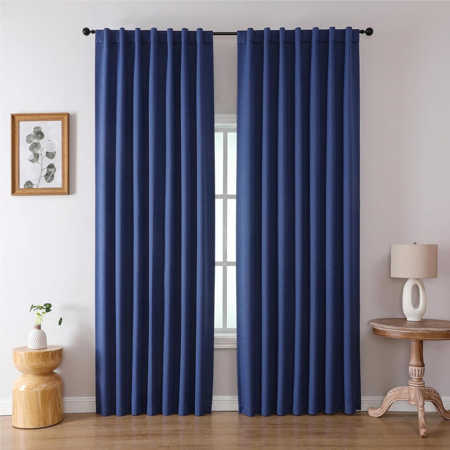 Joydeco Faux Linen Blackout Curtains for Bedroom,Blue Blackout Curtains 72 inches Long,100% Blackout Solid Thermal Insulated Window Drapes Luxury Decor for Living Room（W52xL72 Inch,Twilight Blue）