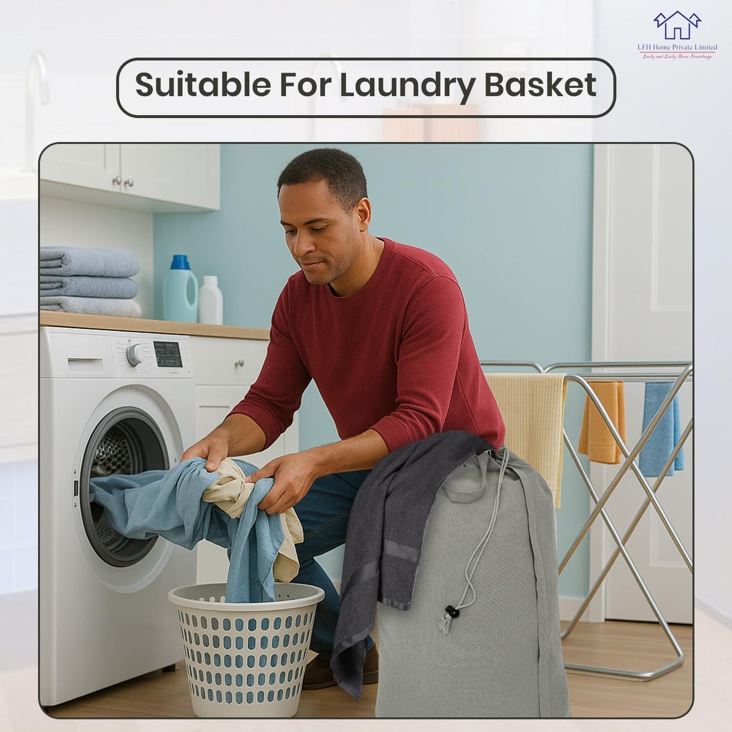 LFH Home Cotton Canvas Large Laundry Bag with Handle, Heavy Duty Drawstring Closure Washable Laundry Bags, School Travel, Home, Hotel, College Dorm, Organizer Sack, Toys Clothes 20x30-Grey