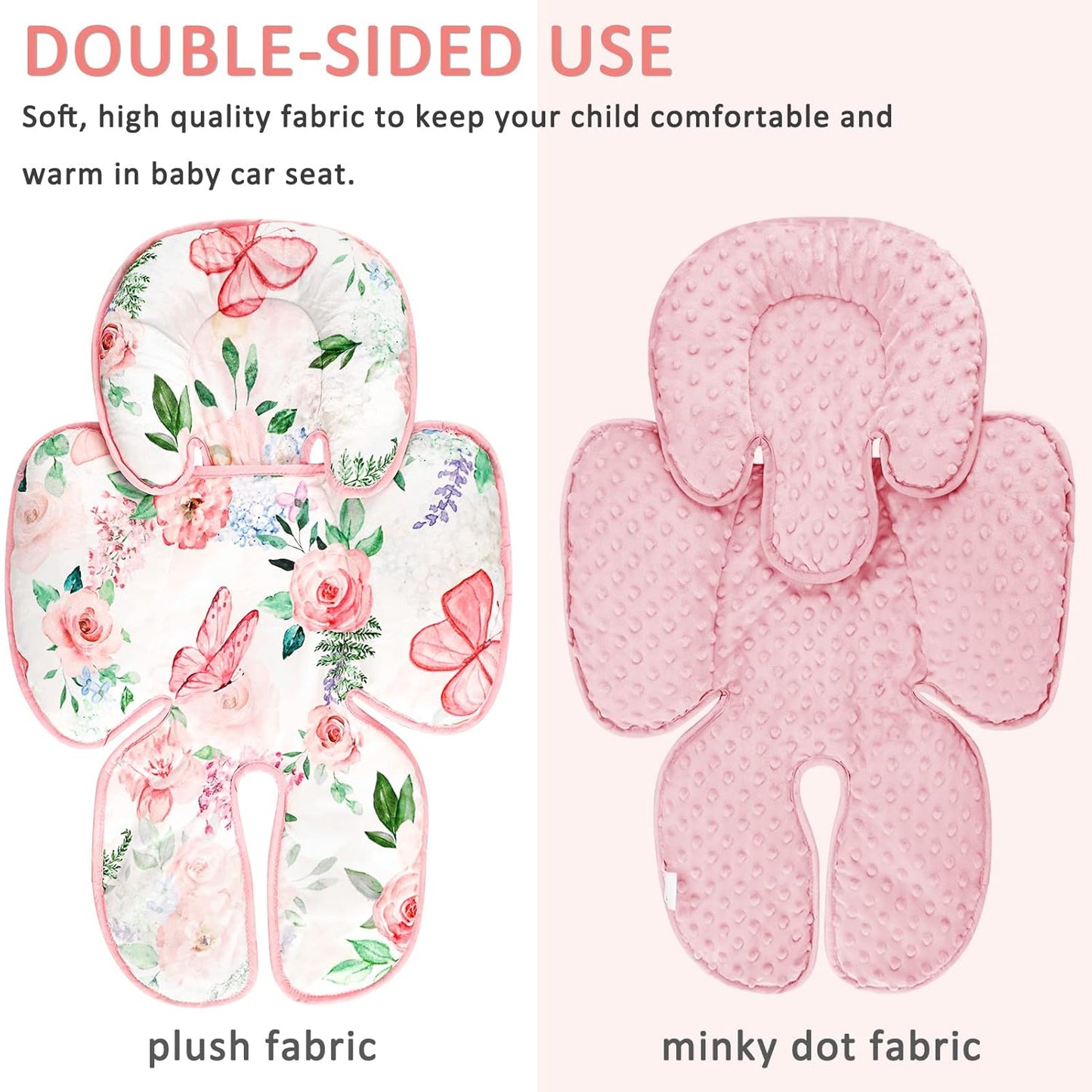 2 in 1 Infant Car Seat Insert, Adjustable Car Seat Head Support Baby Girls Boys, Soft Newborn Carseat Insert Cushion, Perfect for Carseats, Strollers, Swings (Pink Flower)
