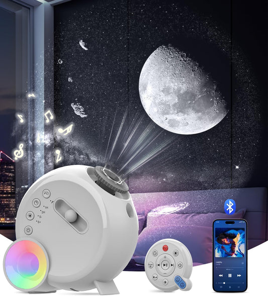Galaxy Projector for Bedroom,4K Image Planetarium Projector Adjustable Knob,13 in 1 Kids Night Light Projector with Built-in Bluetooth Speaker & White Noise,360° Rotating with Remote Timer (White)