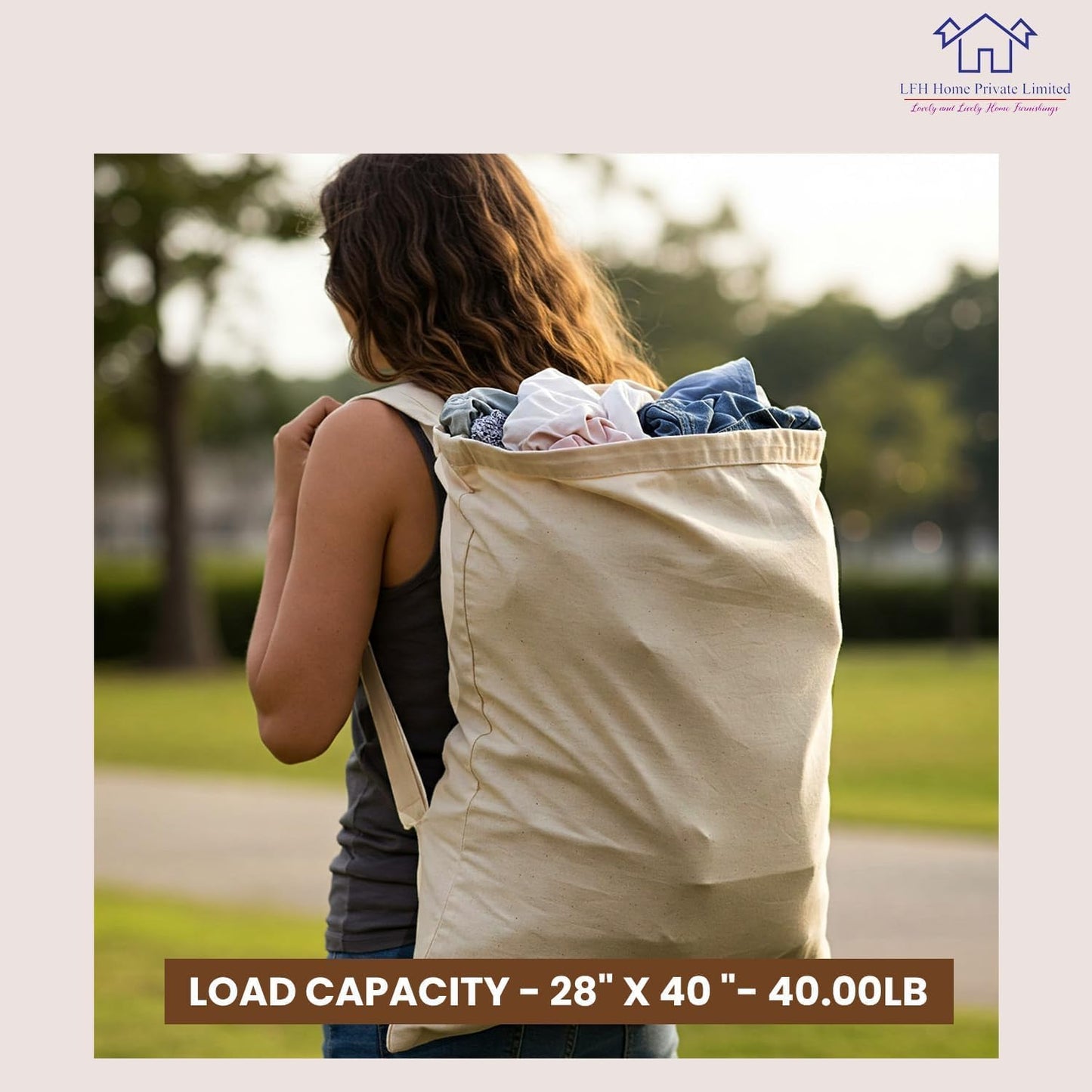 LFH Home Large Premium 100% Cotton Canvas Laundry Bag with Drawstring and Handles Heavy Duty, Multi-Use, and Washable for Home, Travel, College or Storage 28x40 (Pack of 6)-Natural