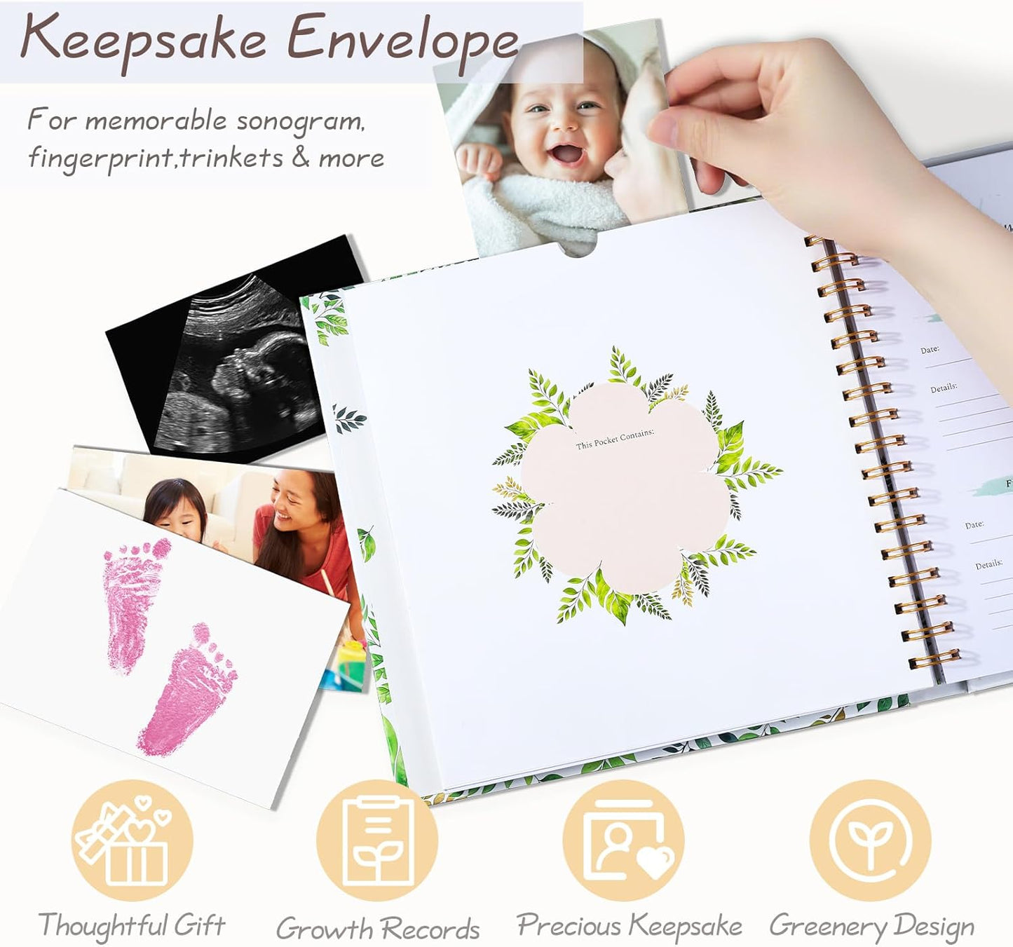 Orzbow Baby Memory Book for Boys and Girls, Timeless First 5 Year Baby Keepsake Book, Gender Neutral Journal Scrapbook Photo Album, Record a Milestone for every Event from Birth to Age 5