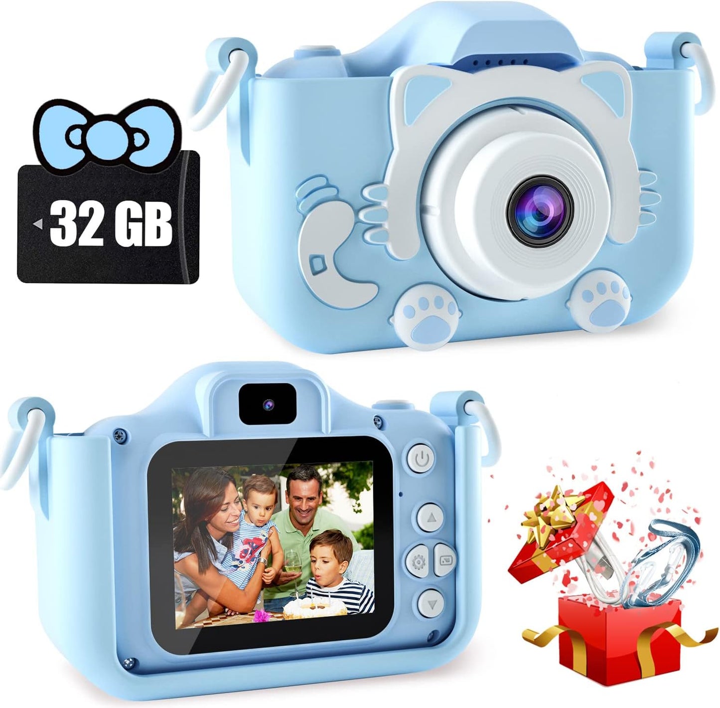 Kids Camera Toys for 3 4 5 6 7 8 9 10 11 12 Years Old Boys/Girls, Kids Digital Camera for Toddler with Video, Birthday Festival for Kids, Selfie Camera for Child, 32GB TF Card