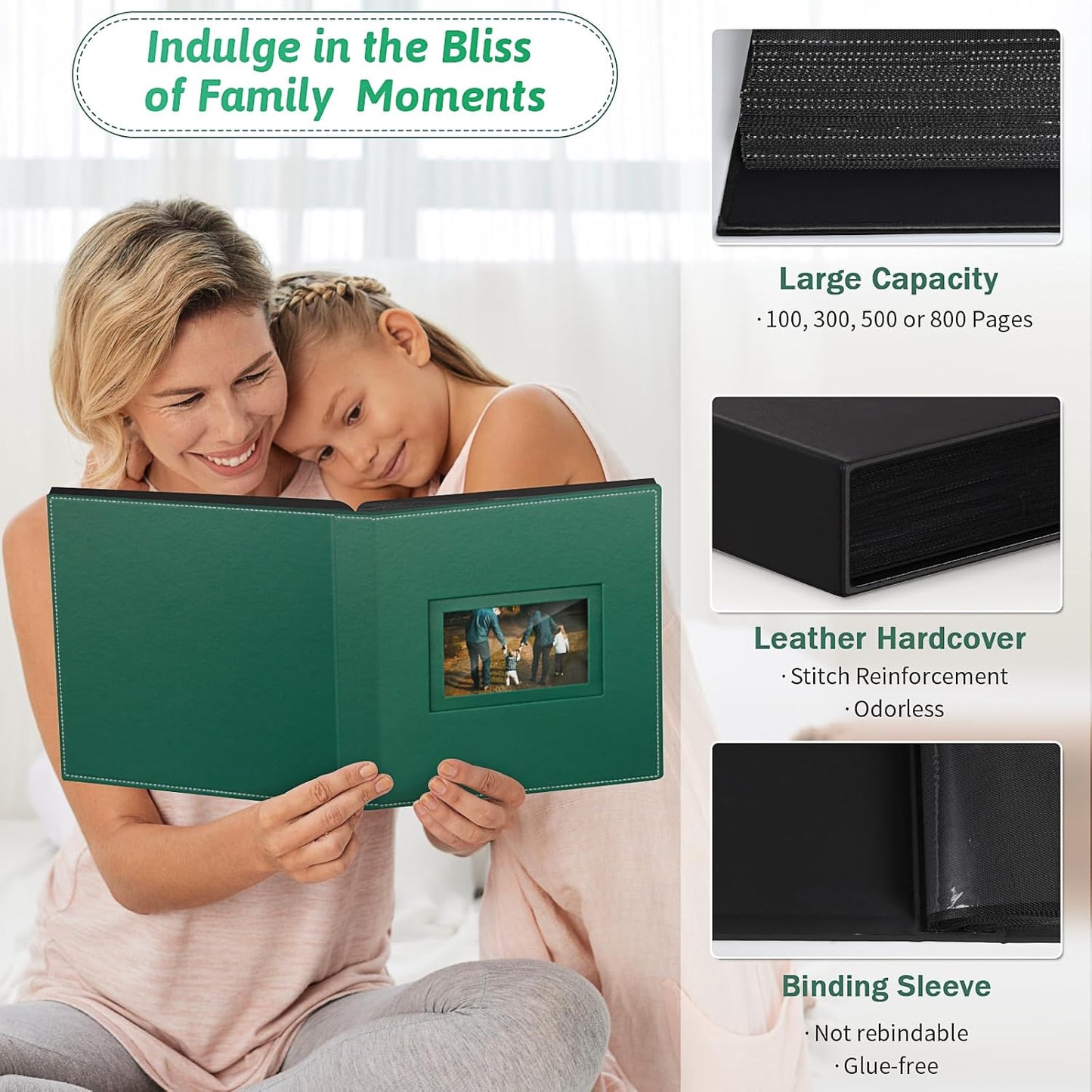 Popotop Photo Album 4x6 300 Pockets with Leather Hardcover Cover, Small Photo Album Holder Book with 50Pcs Pages for Family Travel Wedding Baby Gifts