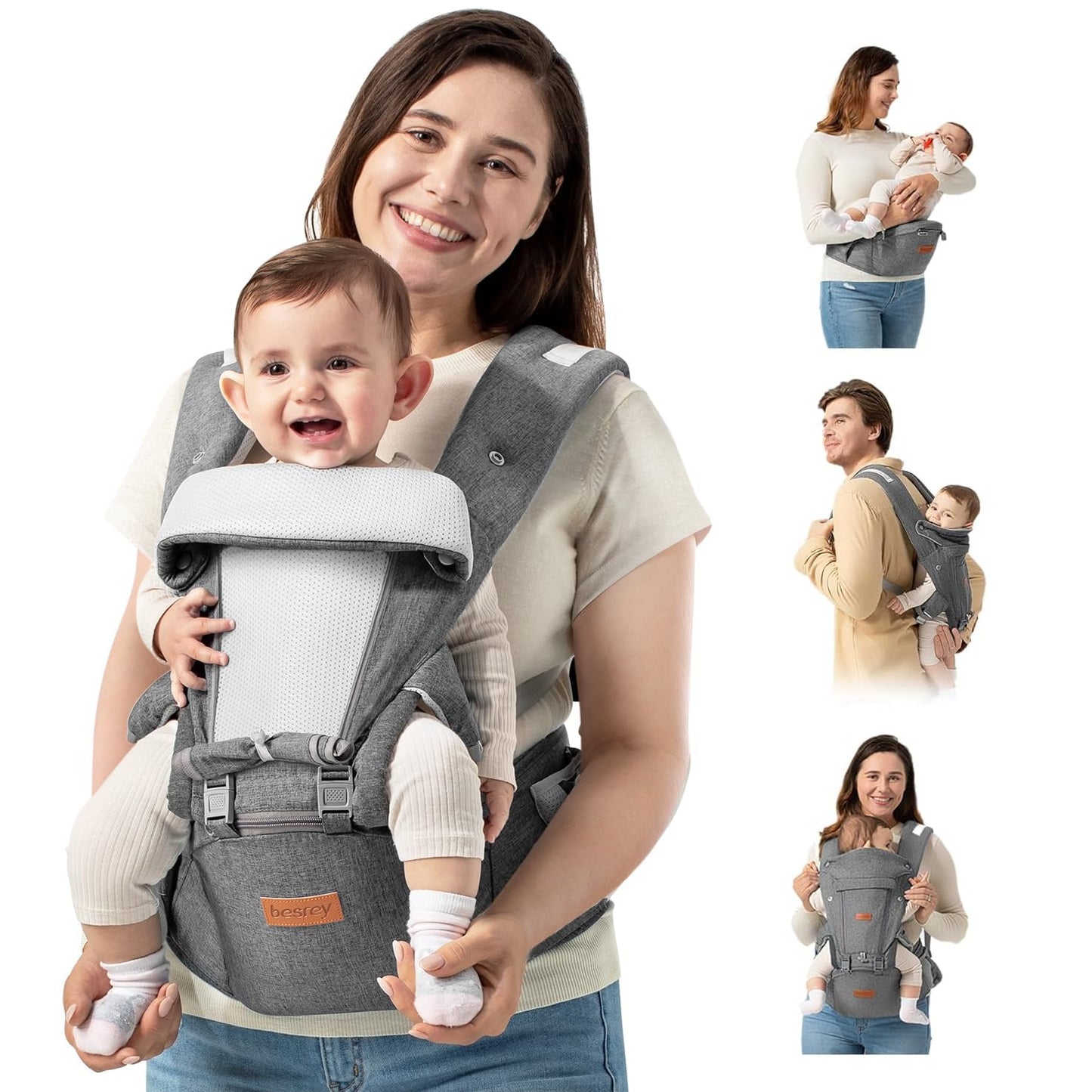 besrey Baby Carrier with Hip Seat Newborn to Toddler 9-in-1, Front Facing Baby Hip Carrier, Breathable Mesh for Moms & Dads, Forward Facing & Backpack Infant Holder (7-45 lbs)