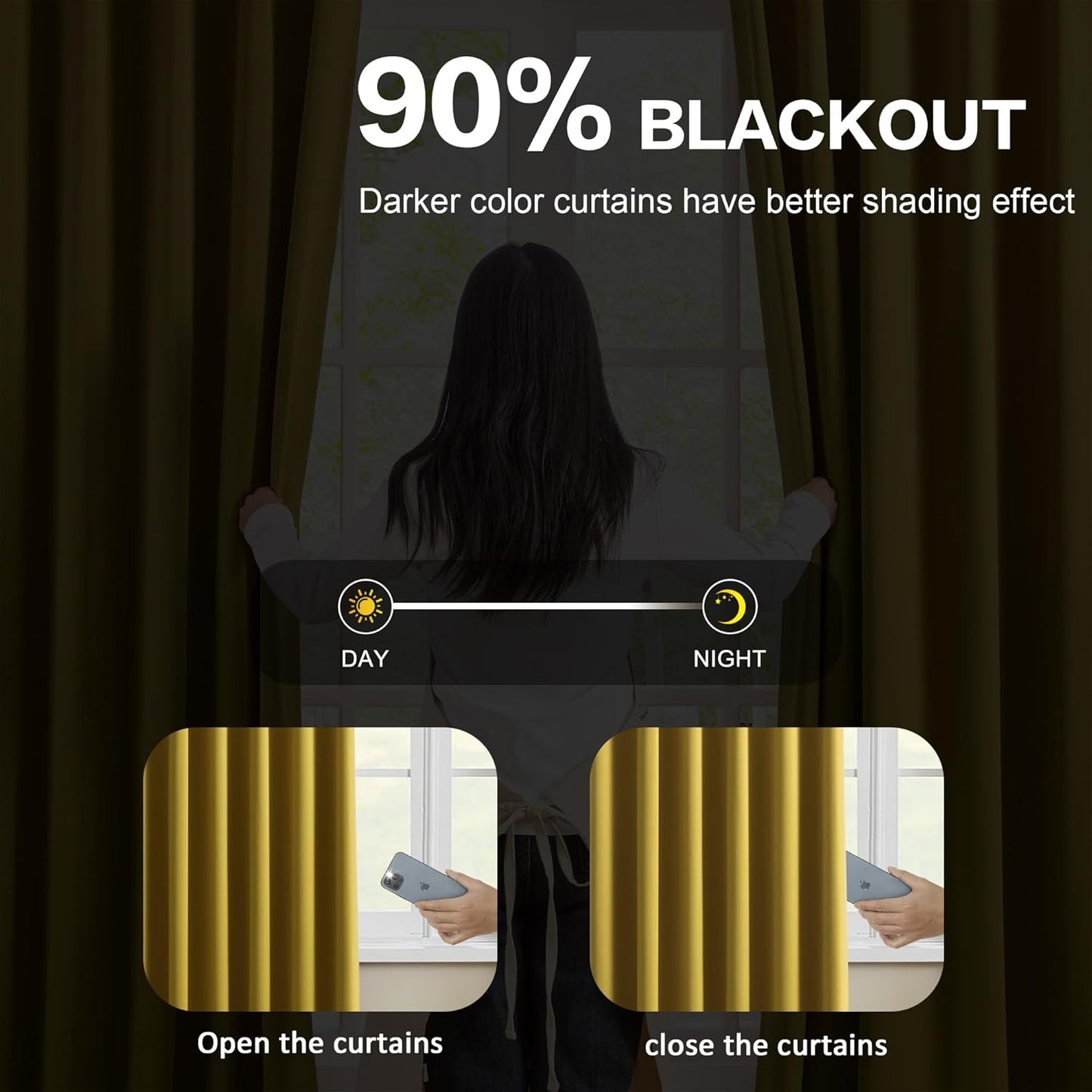 KEQIAOSUOCAI Yellow Pinch Pleated Curtains 92 Inch Length 2 Panels Set Noise Cancelling Window Drapes for Nursery Bedroom Living Room 40x92