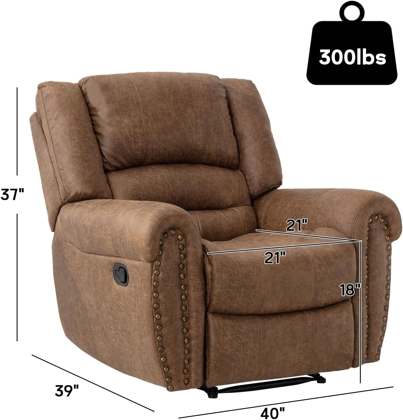 CANMOV Leather Recliner Chair Set of 2, Classic and Traditional Manual Recliner Chair with Comfortable Arms and Back,Manual Single Recliner Sofa for Living Room, Camel