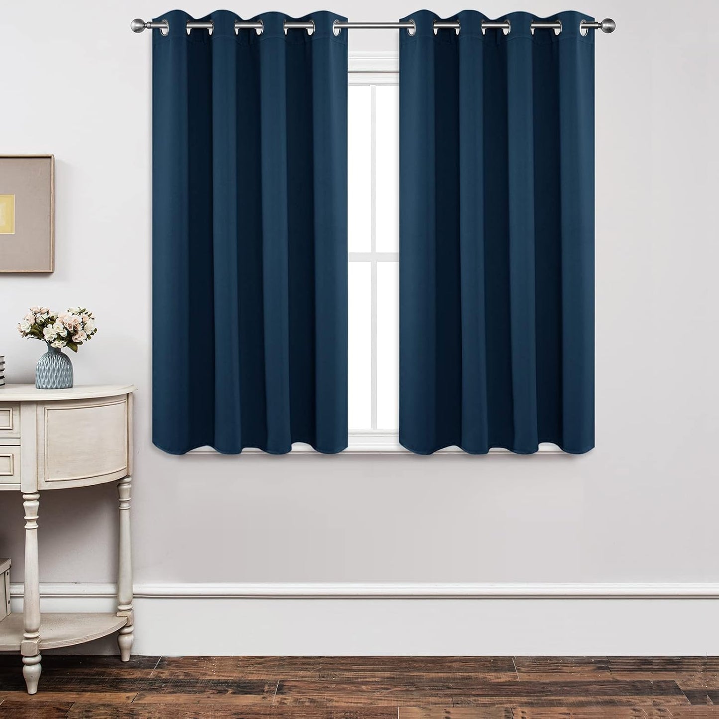 Joydeco Blackout Curtains 54 Inch Length 2 Panels Set, Thermal Insulated Long Curtains& Drapes 2 Burg, Room Darkening Grommet Drapes for Living Room Bedroom Window (W52 x L54 Inch, Navy Blue)