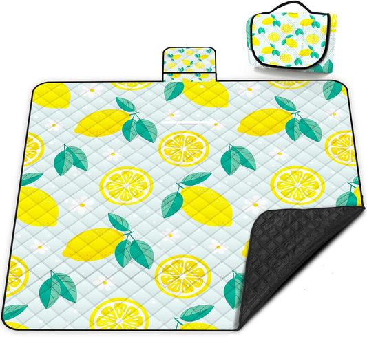 Extra Large Picnic Blanket Waterproof,80"x 80"Foldable Machine Washable Beach Blankets,Outdoor Blanket for 6-8 Adults,Picnic Mat Suitable for Indoor Crawling,Park Beach,Camping,Hiking,Travel(Lemon)
