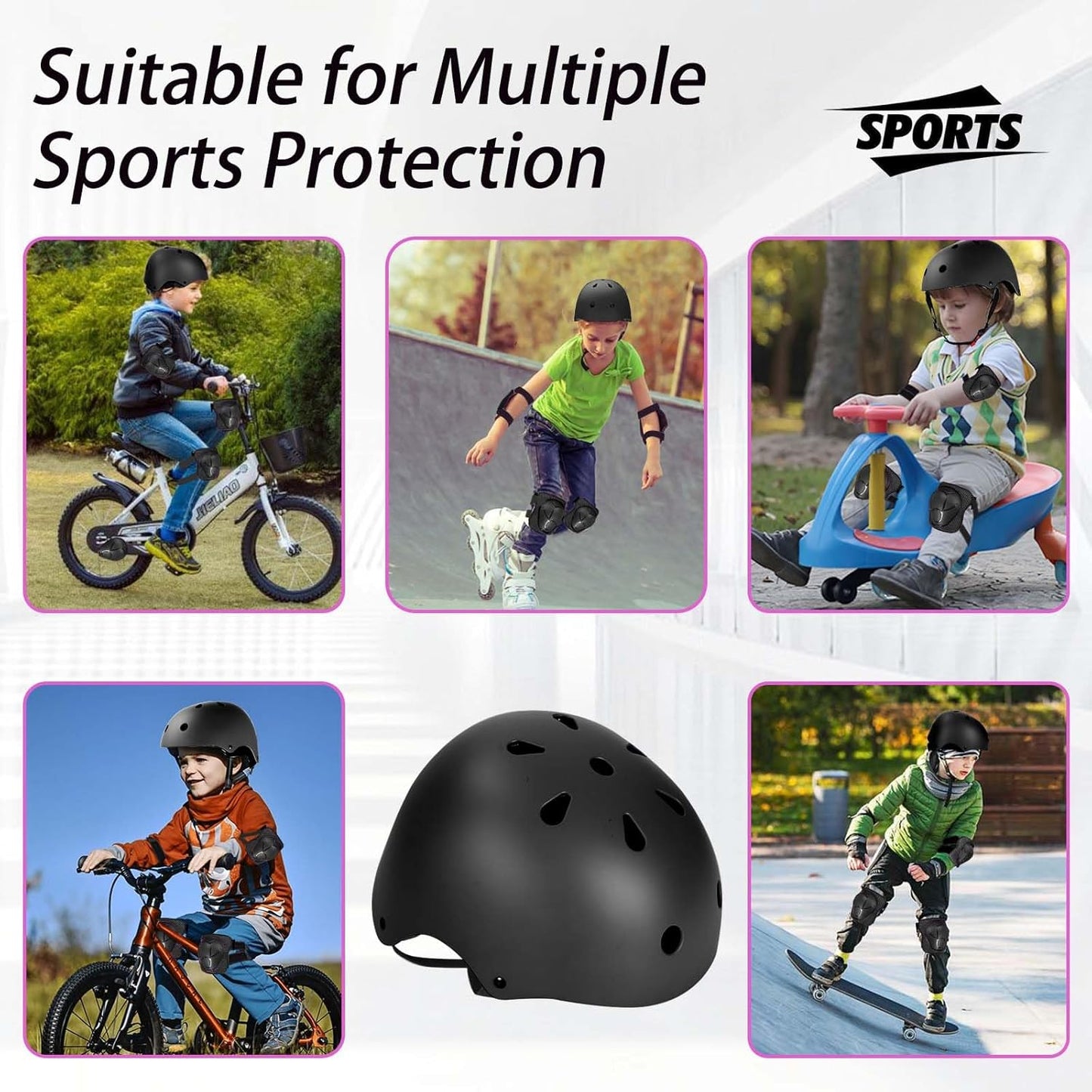 Kids Bike Helmet Set Adjustable Helmet for Ages 3-15 Kids Toddler Boys Girls Youth, Multi-Sport Bicycle Skateboarding Football Rollerskating Scooter Rollerblade Balance Bike Helmets