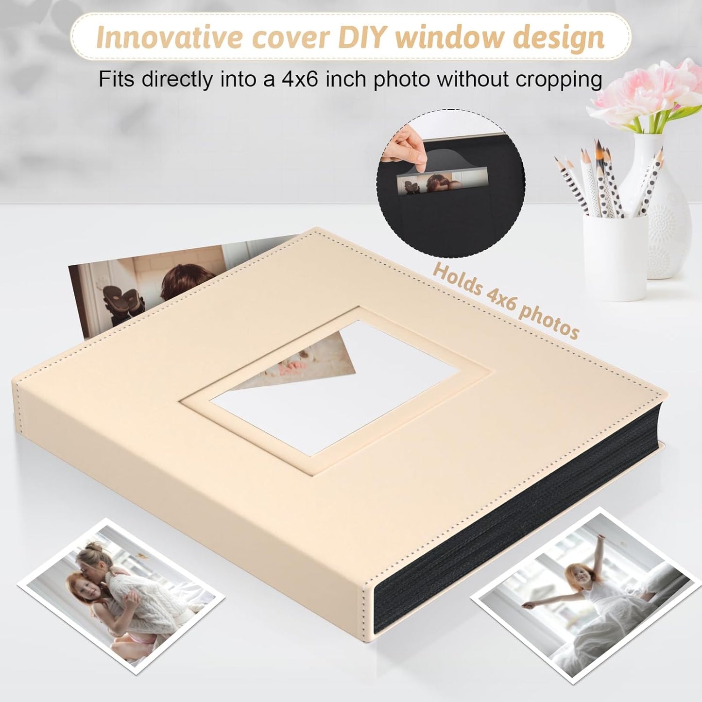 Popotop Photo Album 4x6 300 Pockets with Leather Hardcover Cover, Small Photo Album Holder Book with 50Pcs Pages for Family Travel Wedding Baby Gifts