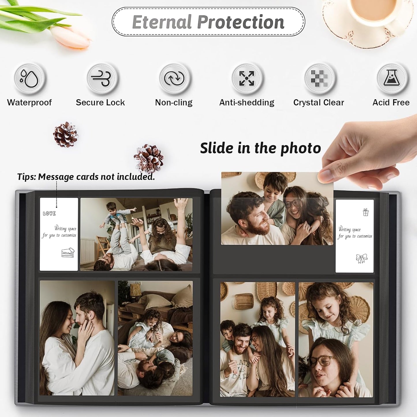 Popotop Photo Album 4x6 300 Pockets with Leather Hardcover Cover, Small Photo Album Holder Book with 50Pcs Pages for Family Travel Wedding Baby Gifts