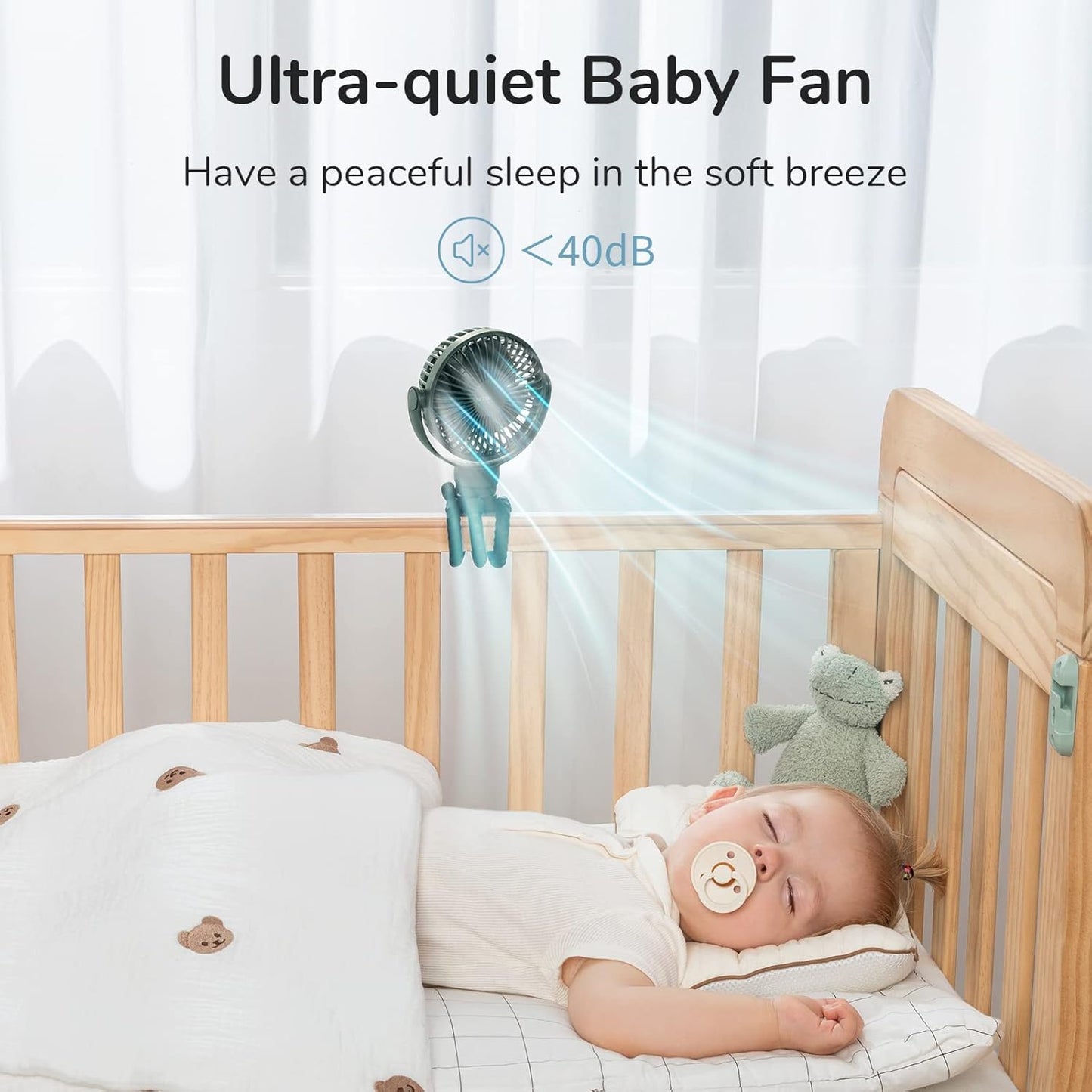 JISULIFE Portable Stroller Fan 4000mAh Battery Operated with 4 Speeds, USB Rechargeable Mini Fan with 360°Rotatable Flexible Tripod for Handheld/Desk/Car Seat/Treadmill/Travel -Alpine Green