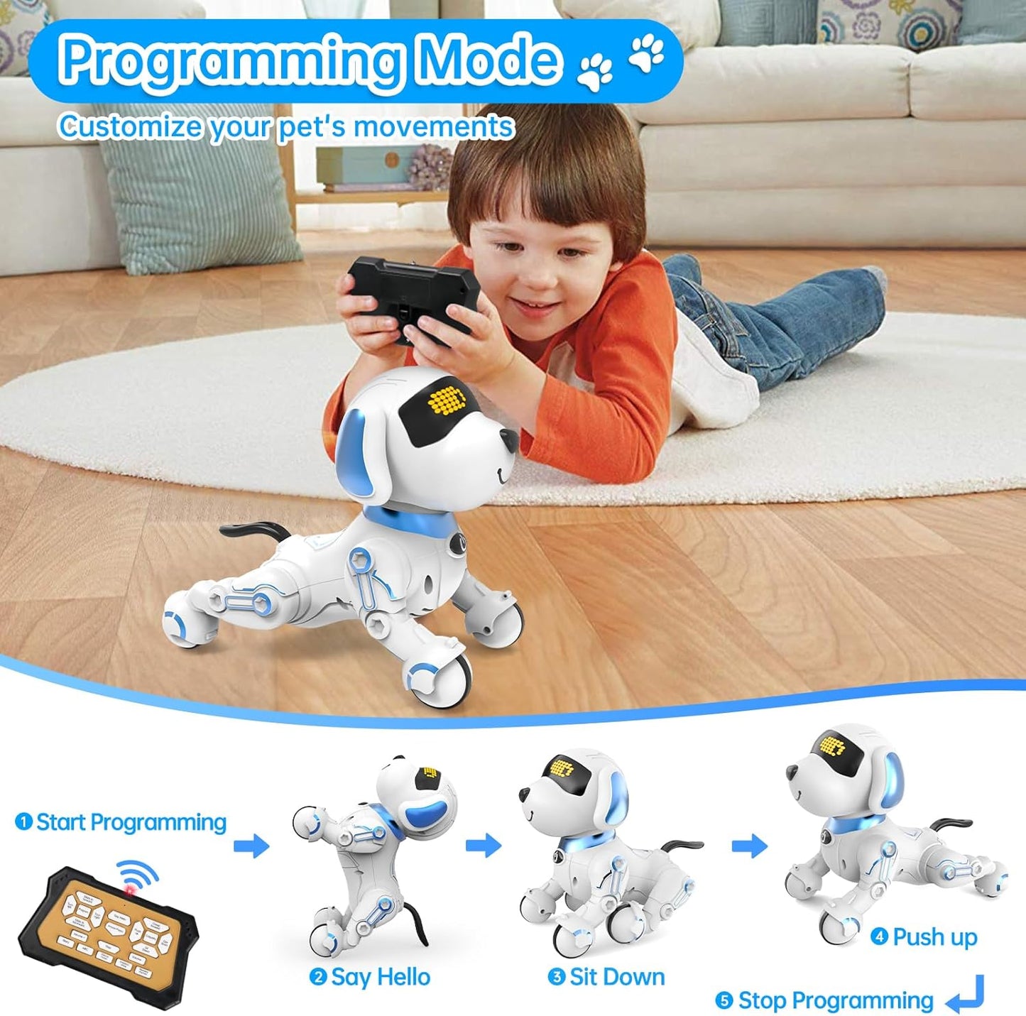 Dwi Dowellin Robot Dog for Kids 8-12,Remote Control Smart Robotic Dogs Pet Puppy Robotic Toy,Interactive Touch Walking Talking Toys for Boys Girls Christmas Birthday Gifts
