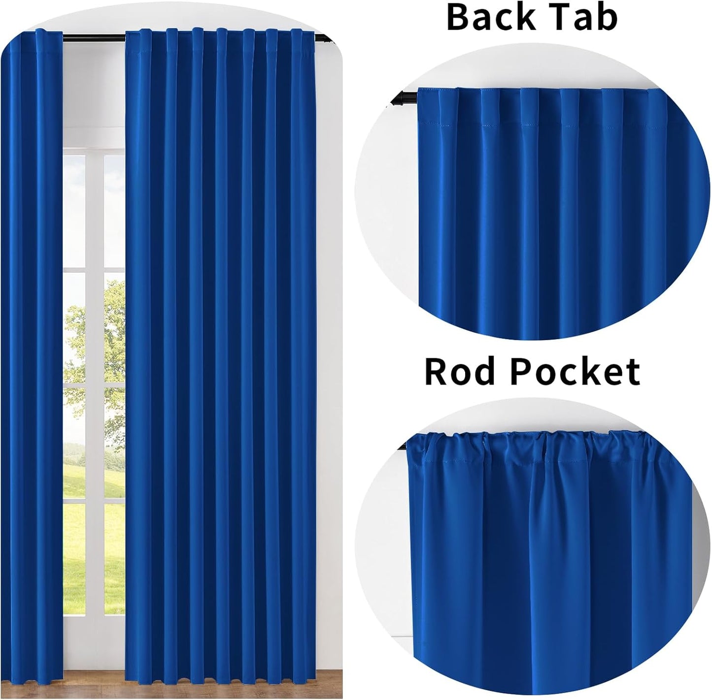 Joydeco Custom Blackout Curtains for Bedroom, 1 Panel Room Darkening Curtains & Drapes for Living Room Window Rod Pocket Back Tab (Custom Size,Royal Blue)