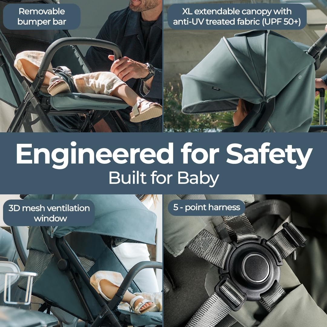 Inglesina Quid³ Stroller, Galaxy Gray - Compact Reclining Travel Stroller for Baby & Toddler 0-55 lbs, One Hand fold, Car seat Compatible, Airplane Overhead, Lightweight, Foldable, XL UPF 50+ Canopy