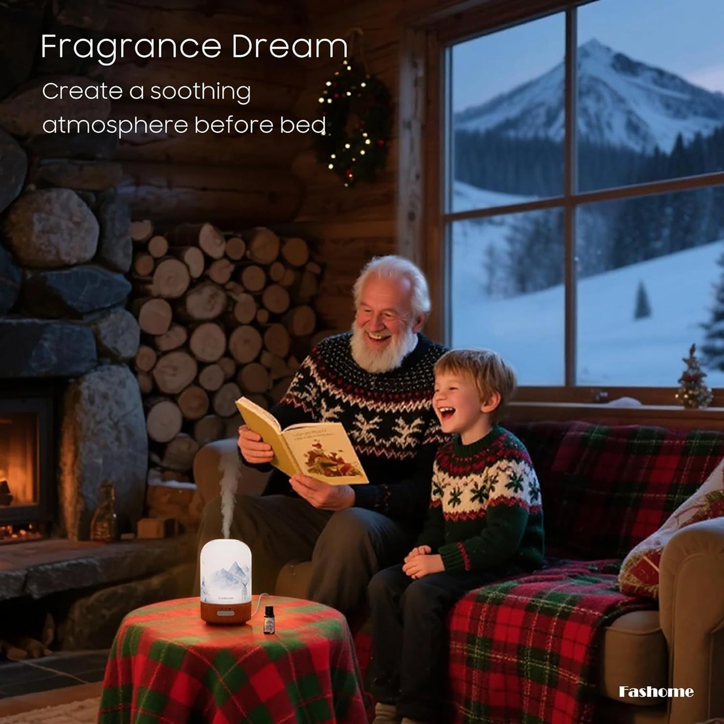 Aromatherapy Essential Oil Diffuser with Lavender Oils, 6 in 1 Ultrasonic 100ML Aromatherapy Scent Humidifier Vaporizer with Dense fine Mist, Timer, Auto-Off (Winter-Lavender)