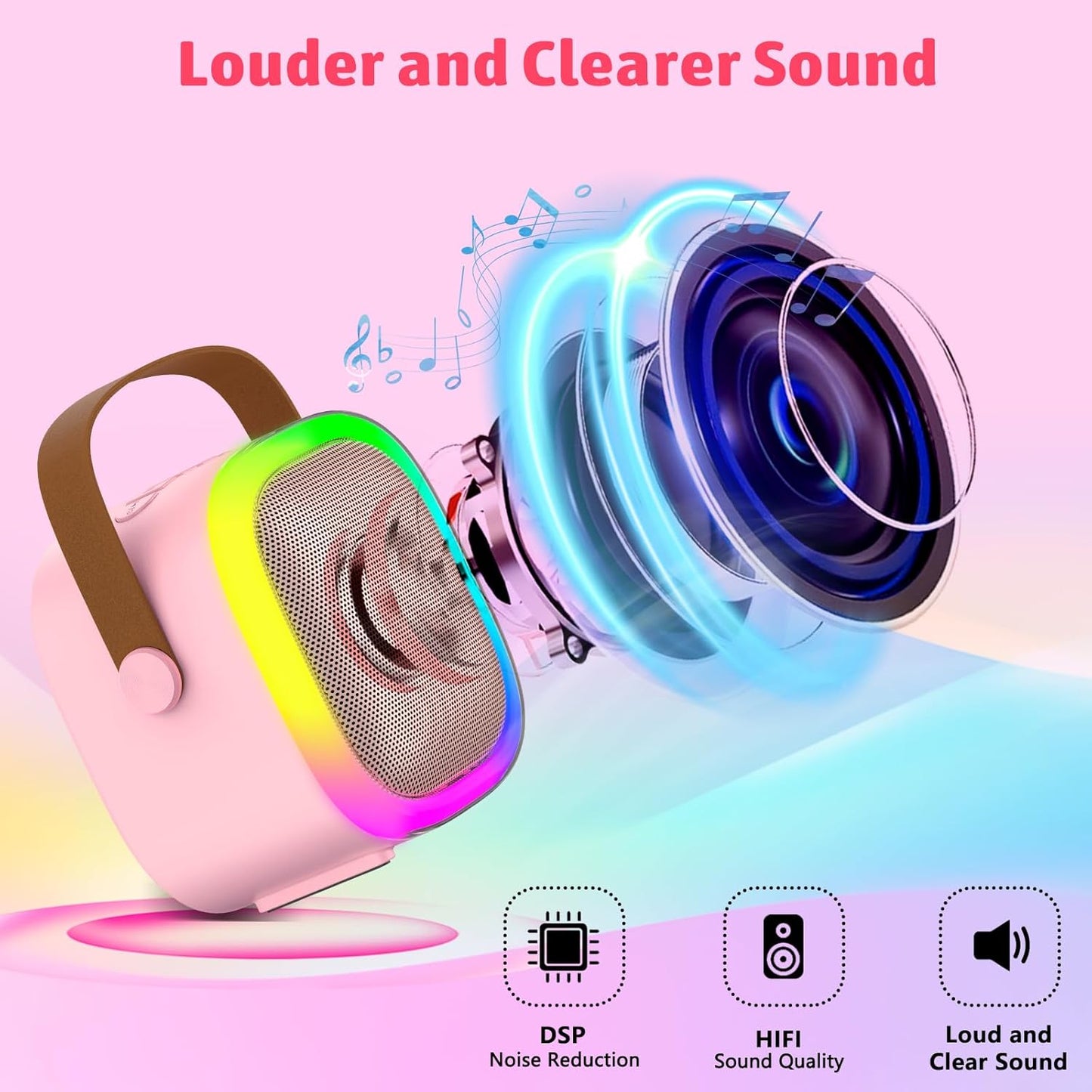 Karaoke Machine for Kids Adults, Portable Bluetooth Speaker with 2 Wireless Microphones and LED Lights, Kids Toys Birthday Gifts for Girls Boys Ages 4, 5, 6, 7, 8,9,10,11,12+ Years