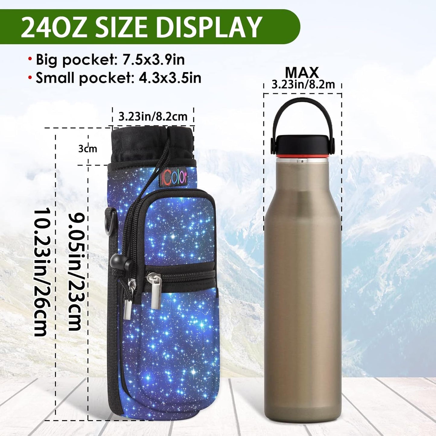 icolor Water Bottle Carrier Bag with Strap 25/32/40 oz Crossbody Bottle Holder with Phone Pocket Sling Sleeve Insulated Neoprene Water Bottle Pouch for Walking Travelling