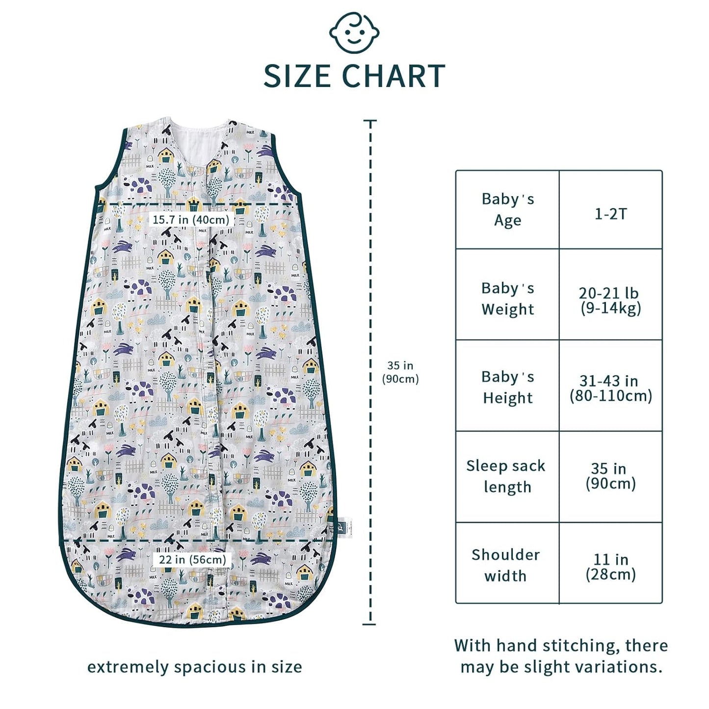 Baby Sleep Sack 1-2 T Baby Wearable Blanket 100% Organic Cotton 0.5 TOG Muslin Toddler Sleeping Sack 2- Way Zipper Soft 12-24 Months