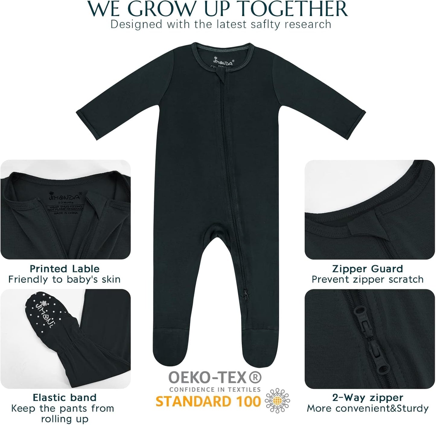 Jimonda Bamboo Baby Pajamas,Unisex Boys Girls One-Piece Footies,Long Sleeve Sleepers 2-Way Zip closure Romper