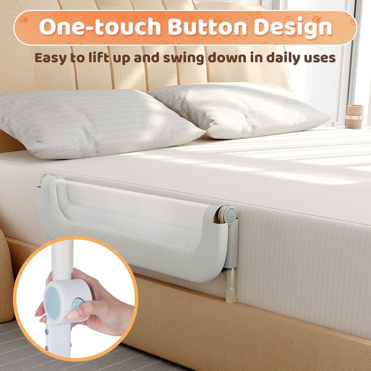 Bed Guard Rail for Toddlers - 47inch Foldable & Adjustable Height Baby Bed Safety Side Rails - Large Toddler Crib Railing Guard for Twin, Bunk, Full Size, Queen & King, Full Size Bed