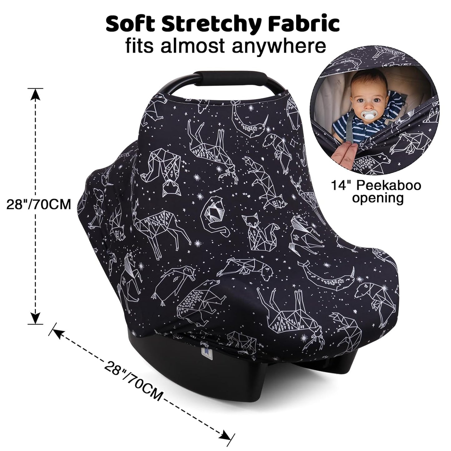Rquite All-in-1 Car Seat Cover Baby, Carseat Covers for Girl Boy, Stretchy Soft Infant Car Seat Cover, Multi-use Baby Carrier Cover, Car Seat Canopy, Stroller Sun Shade, Nursing Breastfeeding Cover