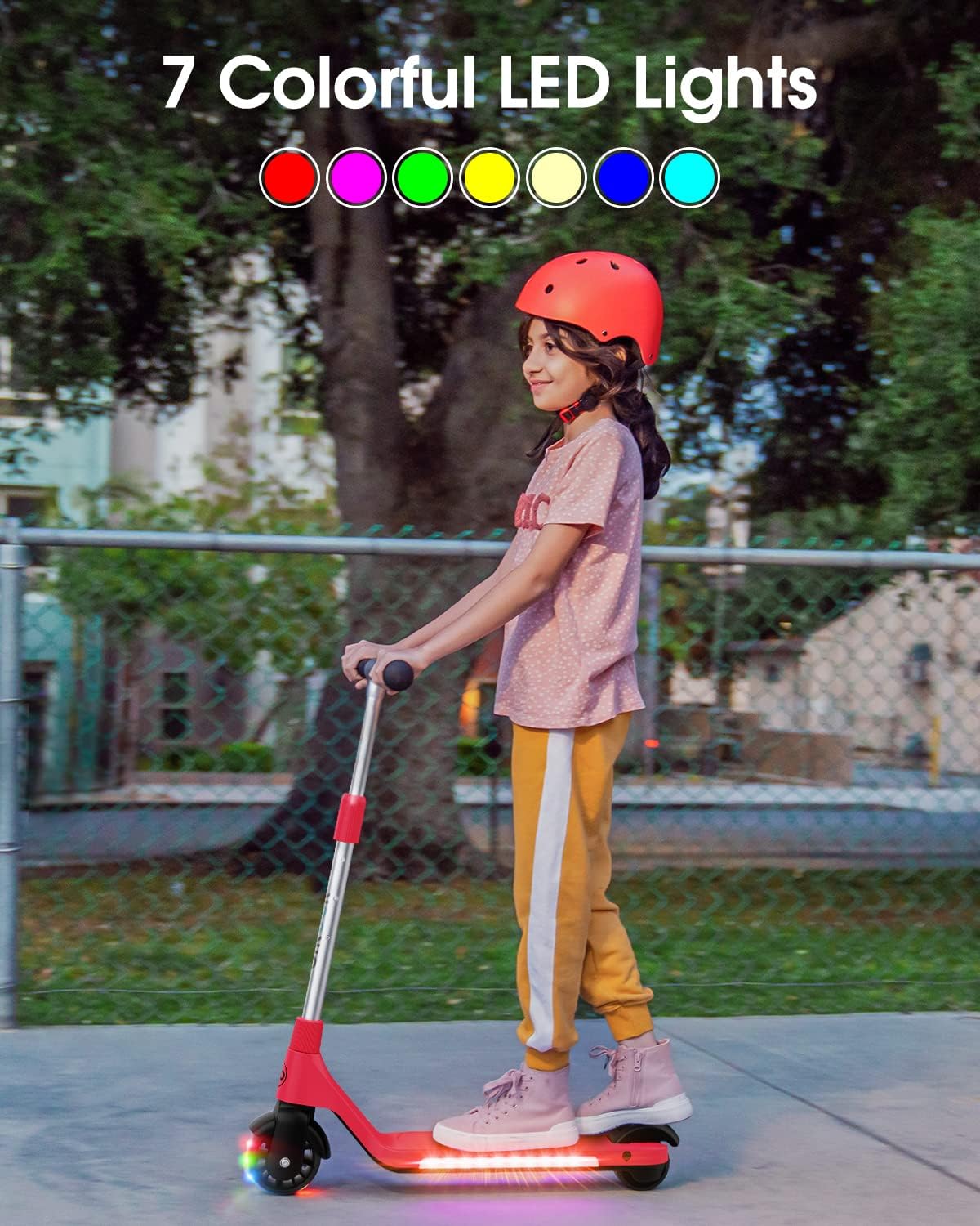 Gyroor Kids Electric Scooter with LED Lights – 2-Level Adjustable Handlebar, 5 MPH Safe Speed, Foot Sensor Start, Rear Brake, 2-Hour Charge, 121 lbs Max Load, for Boys & Girls Ages 6-12