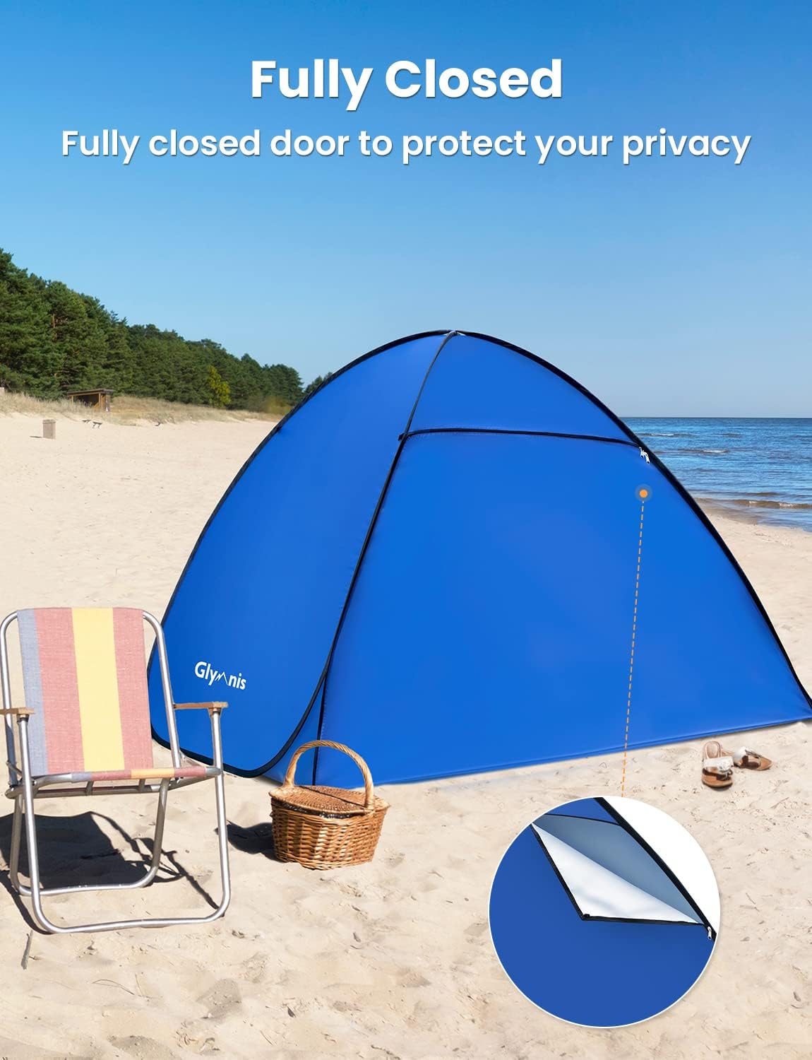 Glymnis Pop Up Beach Tent Beach Shade Tent for 1-4 Persons Sun Shelter UPF 50+ Enclose Zipper Door Portable Easy Up Beach Tent