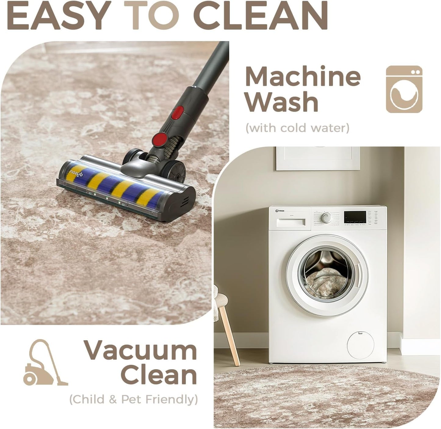 jinchan Round Rug 7ft Area Rug - Brown Vintage Floor Mat Kitchen Indoor - Washable Circle 7' Thin Floral Print Carpet Retro Farmhouse Non Slip Dining Room Living Room Bedroom Office