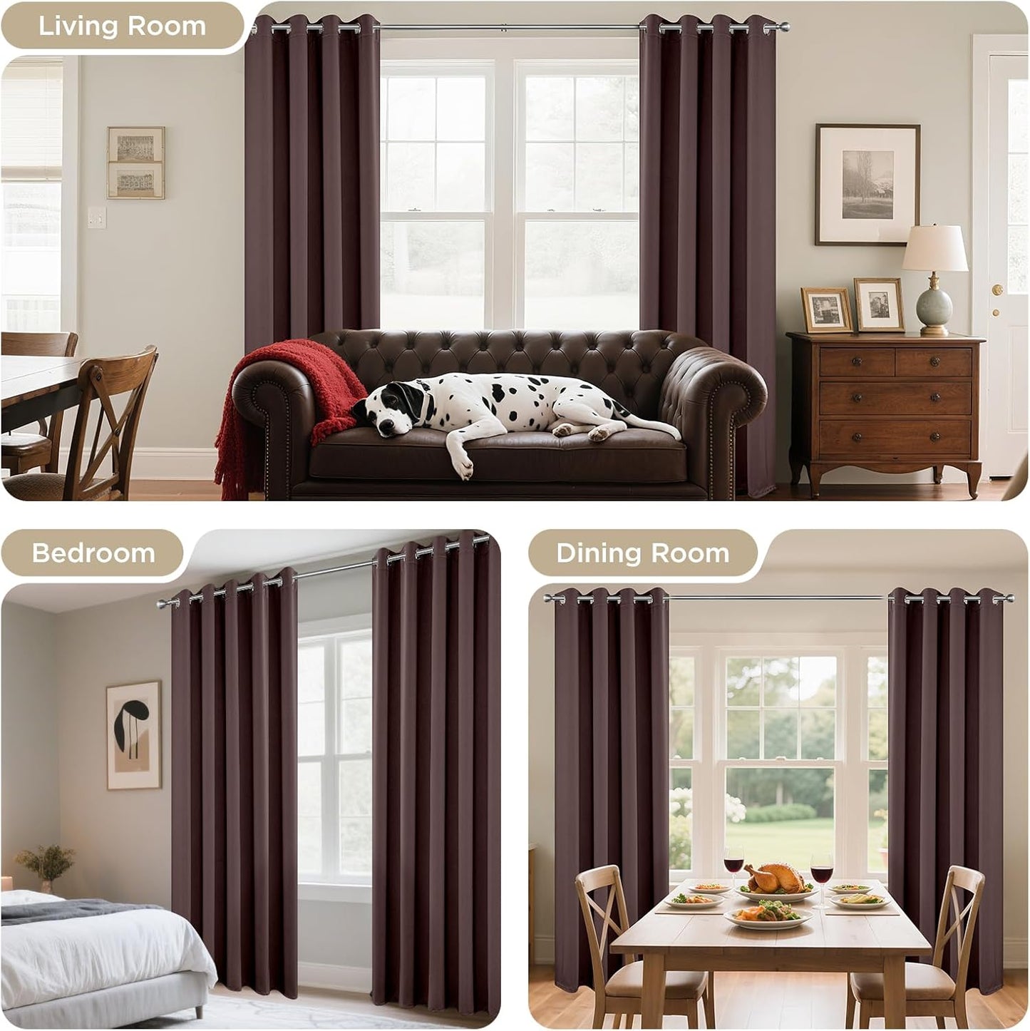 Joydeco Blackout Curtains 95 Inch Length 2 Panels Set, Thermal Insulated Long Curtains& Drapes 2 Burg, Room Darkening Grommet Drapes for Living Room Bedroom Window (W52 x L95 Inch, Chocolate)