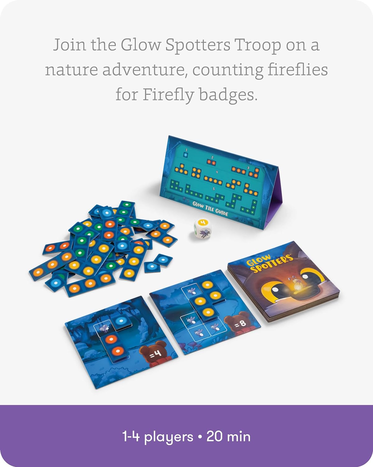 SimplyFun Glow Spotters - A Visual and Adventurous Math Game for Kids, Earn Your Firefly Badge with Addition - 1 to 4 Players, for Kids Ages 5 & Up