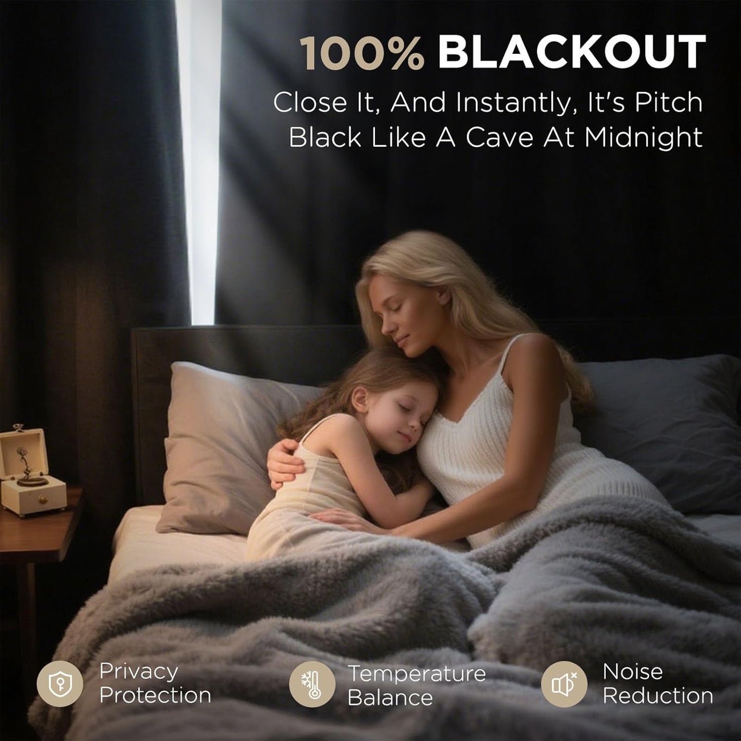 Joydeco Blackout Curtains 108 Inches Long 2 Panels Burg, Room Darkening Curtains for Bedroom, 100% Black Out Textured Thermal Drapes Privacy Protection 2 Panels Set(W52 x L108 Inch, Light Beige)